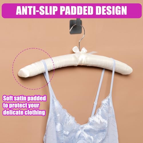 Amber Home 10 Pack Large Ivory Satin Padded Hangers for Women Clothing 17"