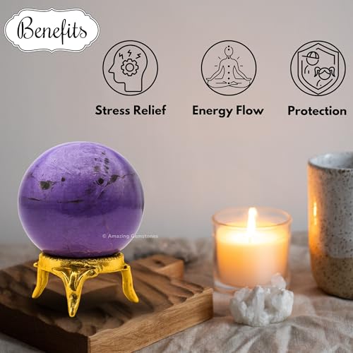 Amazing Gemstone Stichtite Crystal Ball with Stand - 1.5 Inches Crystal Sphere Meditation Balls for Witchcraft and Decorative Balls