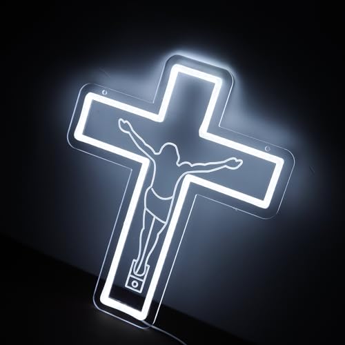 Jesus Saves Crucifix Neon Signs Dimmable Cross Neon Llight Christian Easter wall decor for Home, Sacred Spaces, Prayer Rooms Gift Art-14.5 x 12.2IN-USB Powered-Acrylic White :Jesus