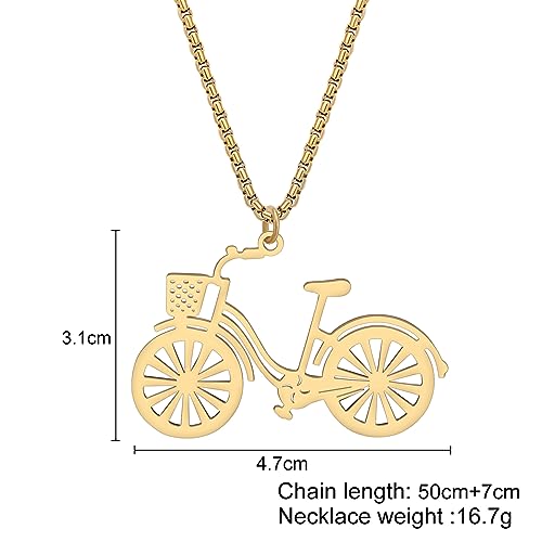 YINYA Stainless Steel Novelty Bike Bicycle Necklace Pendant 18K Gold Cycling Jewellery Funny Gifts for Women Cyclist Charms Gold-plated