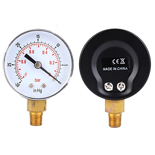 [Australia - AusPower] - 1/8 BSPT Vacuum Pressure Gauge with Floor Connection, 50 mm Dial Gauge, 1-0Bar -30-0inHg Dual Scale Pressure Gauge for Measuring Air, Water, Oil and Gas 