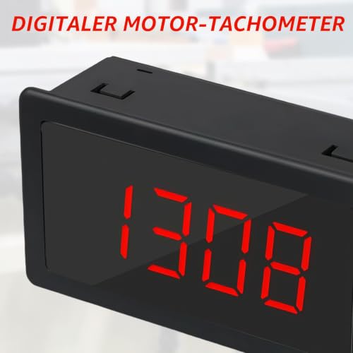4 Digital Tachometer, Digital LED Tachometer, Motor Tachometer with Hall Proximity Switch Sensor NPN, Input 10-9999RPM Range, Speed Meter Panel for Car Display (Red)