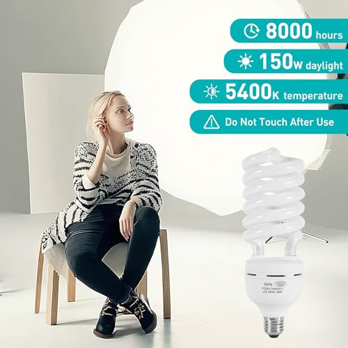 Skytex 1 Pcs 150W 5400K Color Temperature CFL Light Bulb, Daylight Spiral Photography Lighting, E27 Socket Light Bulb for Softbox Light, Studio and Camera Light CFL150