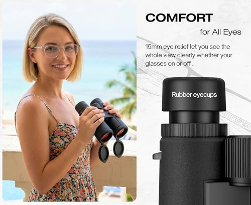 HONTRY 10x42 Binoculars with IPX7 Waterproof Protection Black Mid Size