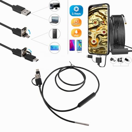 Endoscope Camera with Light, 3-in-1 Endoscope for Android Smartphones with USB-C Port, 3.9 mm Lens, High Resolution, Waterproof Endoscope with 6 Adjustable LED Lights (1 m Cable) 1 meter soft wire