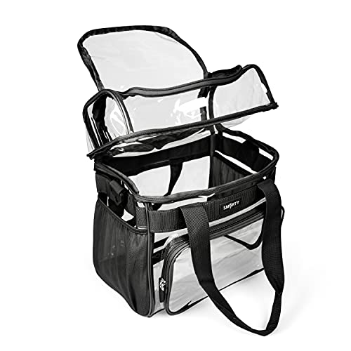 SMARTY Work Approved XL Heavy Duty Clear Lunch Box Shoulder Tote Bag Durable Transparent Security Check Men Women Travel Correctional Officers - Not Stadium Size (Extra Large Bold Black, 13 x 7 x 12)