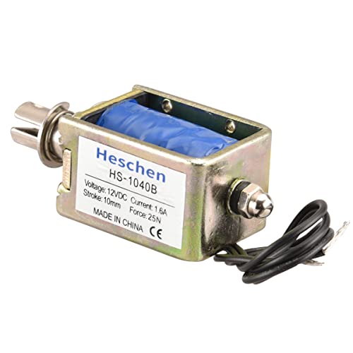 Hechen Solenoid Electromagnet, HS-1040B, DC12V 1.6A 25N, 10mm Hub, Push-Pull Door Lock with Open Frame