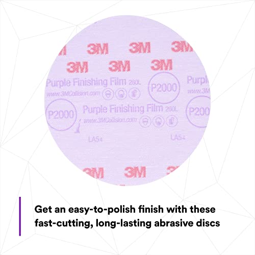 3M Hookit Purple 6-inch P2000 finishing film abrasive disc for clear coat sanding, 50-pack
