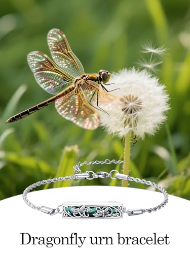 WINNICACA Urn Bracelet for Ashes for Women 925 Sterling Silver Dragonfly Abalone Shell Cremation Jewelry for Ashes Keepsake Pendant Locket Bracelet for Women Human