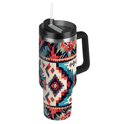YETTASBIN Aztec 40 oz Tumbler with Handle, Stainless Steel Vacuum Insulated Sports Water Bottle, Leak-proof Travel Coffee Mug Cup with Lid and Straw for Water, Iced Tea or Coffee 40 Ounces
