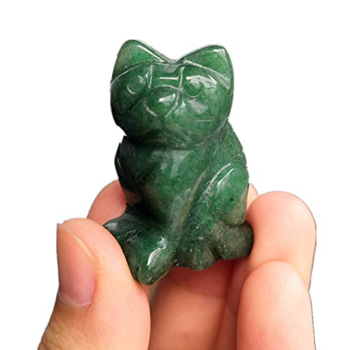 2 Pcs Natural Green Aventurine Pocket Carved Lucky Cat Crystals and Healing Stones Figurines Collectibles,1.5 Inches Room Decor Gemstone 1.5 Inches(2 Pcs)