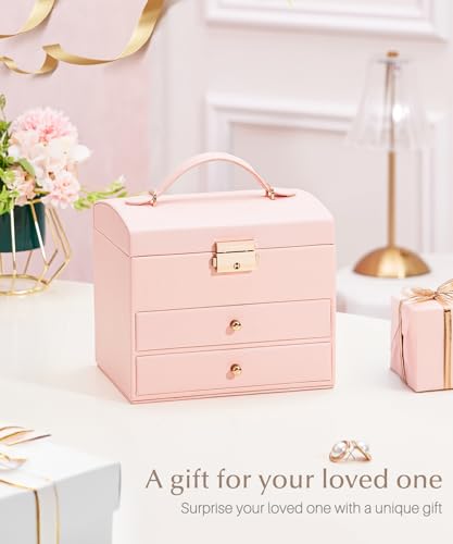 Homde Small Jewelry Box for Girls: 3-Layer Lockable Organizer (Blush Pink) Blush Pink