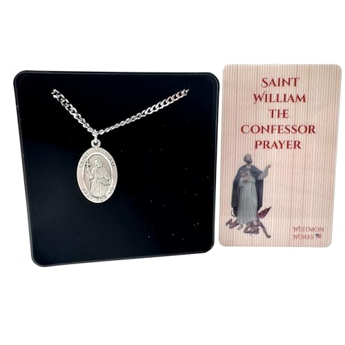 St William Pewter Medal USA Made on a Steel Chain with Holy Card Boxed Set