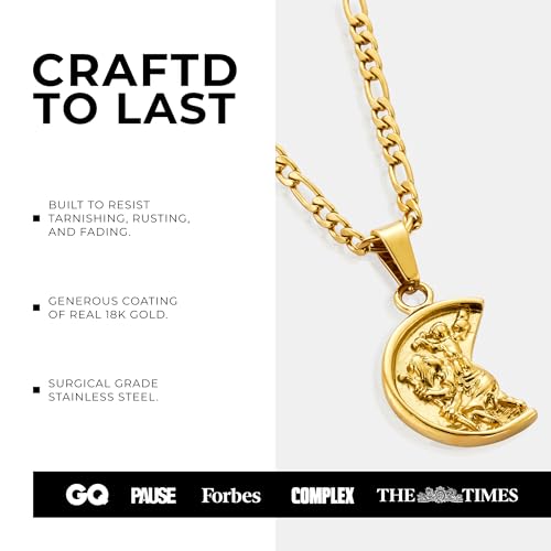 CRAFTD | St. Christopher Pendant Necklace | 51cm Figaro Chain Gold 20.87 Inches 15 Millimetres