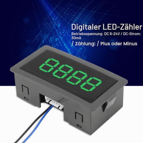 4-Digit Automatic Digital Counter, DC 8-24V, LED Display, Counting Range 0-9999, Up-Down Counter, Green, 8 x 4 x 2.5 cm