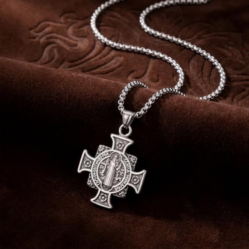 Cross Pendant with Saint Benedict Necklace