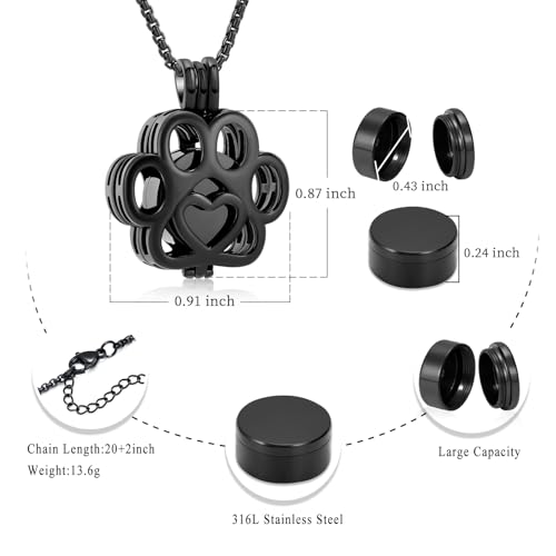 Oinsi 2PCS Pet Cremation Jewelry For Ashes For Dog/Cat Paw Stainless Steel Memorial Locket Urn Necklace Inside Mini Case Keepsake Cremation Jewelry Women Men