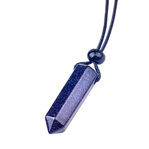 Magic Human - Lucky Crystal Point Pendant Necklace - Genuine and Healing Stones - Authentic Gemstones - Hexagonal Pendulum Gift - Good Luck and Spiritual Protection Amulets and Talismans - Chakra Energy Stones Blue Goldstone - Sacral Chakra