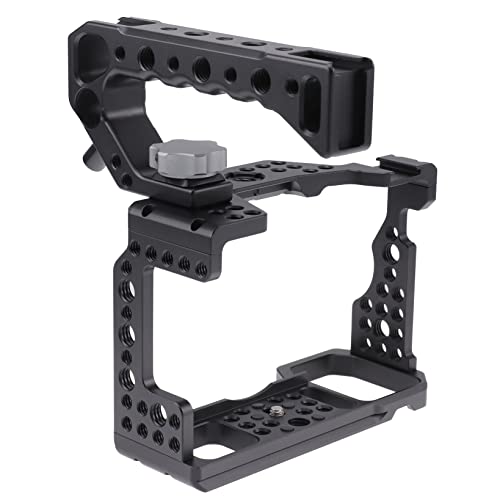 Hersmay A7III Cage with Top Handle, A9 Camera Cage for Sony A7III / A7RIII /A9 /A7II Mirrorless Camera, Multiple 1/4" 3/8" Screw Holes for Vlogging Video Shooting Filmmaking Rig For Sony A7III/A7RIII/A9/A7II