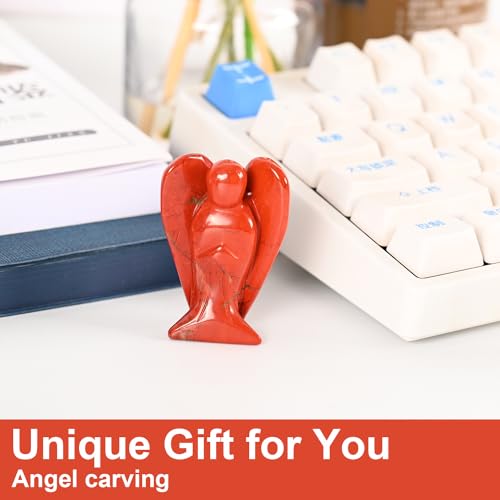 WHAL&YUNE Red Jasper Angel Figurine Natural Energy Healing Crystals Gemstone Hand Carved Sculpture for Home Office Desk Decor Holiday Lucky Gift - 2 inches 2" Red Jasper