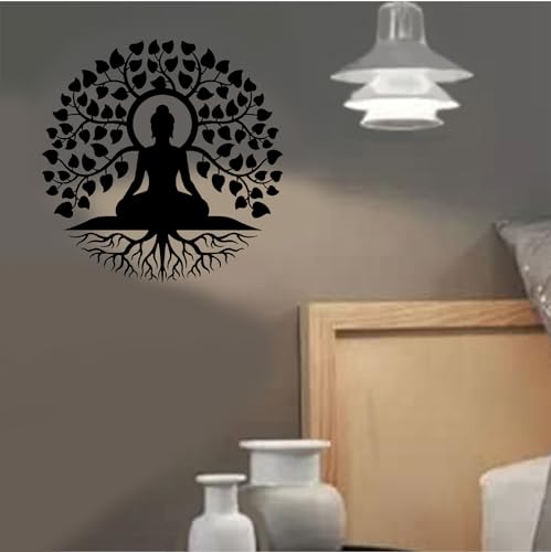 LIKEUDO 40cm Tree of Life with Buddha Wall Hanging - Metal Art Decoration for Living Room - Bodhi Tree and Buddha Wall Plaque 40L x 40W cm