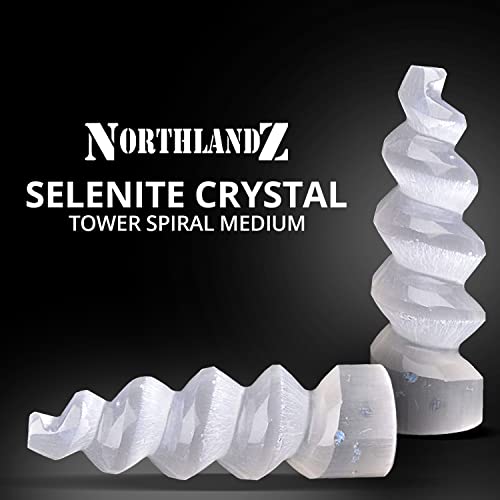 Selenite Crystal Spiral Tower, Natural Moroccan Healing Crystals for Meditation & Anxiety Relief - Best for Home Decor & Yoga, Ideal Gift, White - 15cm