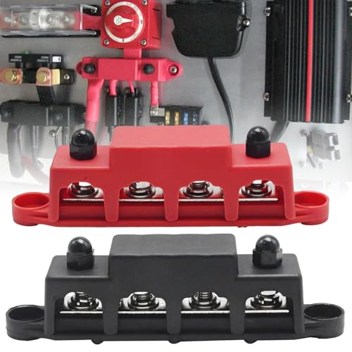 Hoypeyfiy Pack of 2 Bus Distribution Block, 12V-48V DC BusBar Distribution Block 250A BusBar Box with 4 x M8 Terminal Bolts, Suitable for Cars Motorhomes (Red, Black)