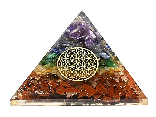 Amazing Gemstone Large Orgone Pyramid | Natural Chakra Pyramid Crystal | Flower of Life Orgonite Pyramid | Organ Pyramids Positive Energy Healing Flower of Life - S