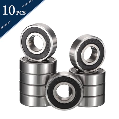HiPicco 6200-2RS Deep Groove Ball Bearings, ID 10mm x OD 30mm x Width 9mm Double Rubber Sealed Ball Bearing Pre-Lubricated Chrome Steel Z2 Lever 10pcs 6200-2RS 10x30x9mm