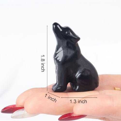 Black Obsidian Wolf Statue Crystal Healing Home Office Decor Gift Black Obsidian Wolf