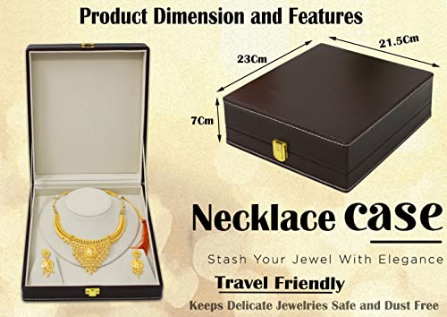 atorakushon PU Leather Necklace Pendant Earring Ring Jewellery Storage Holder Display Box for Wedding Engagement Anniversary Wardrobe Organizer Brown