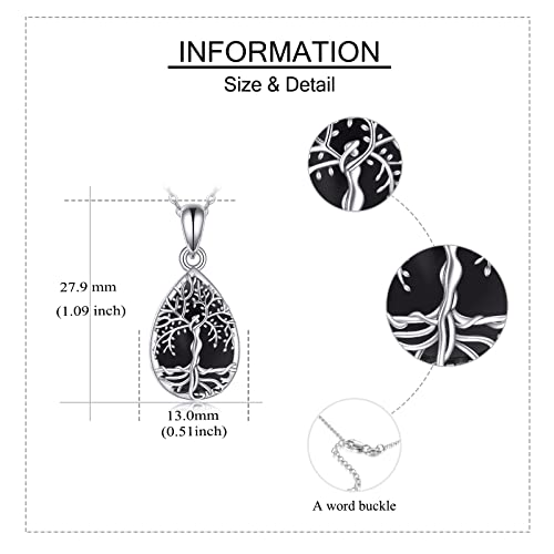 ONEFINITY Tree of Life Urn Necklace for Ashes Sterling Silver Moonstone Black Onyx Mass Agate Cremation Necklace for Ashes Keepsake Memory Jewelry for Women Black onyx tree