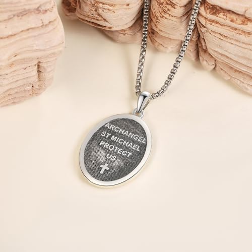 VONALA St Michael Necklace for Men 925 Sterling Silver Saint Michael Archangel Michael Necklace Amulet Protection Catholic Jewelry for Women Men