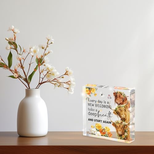 Highland Cow Christian Acrylic Sign, Every day is a New Beginning