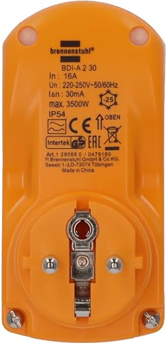 Brennenstuhl personal protection adapter BDI-A 2 30 IP54 / personal protection plug for outside (two-pole disconnection, 30mA) | Personal protection plug for outdoor use, two-pole switch-off, 30 mA 1 Stück