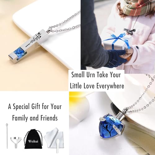 Cremation Urn Necklace for Ashes Set of 6- Small Cremation Urns for Human/Pet Keepsake Sharing Urns Memorial Ashes Holder-A Limb has Fallen from The Family Tree (6Pcs-Blue) 6pcs-blue