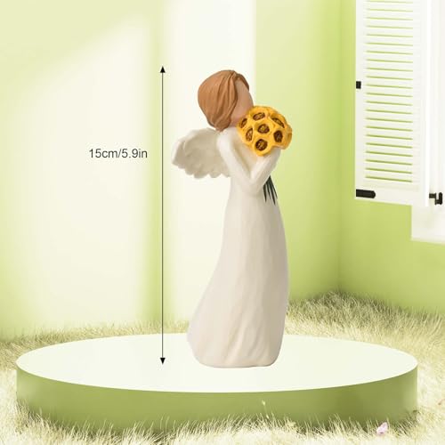 Sunflower Gifts for Women, Guardian Angel Statue Holding Sunflower Figurine Sunflower Angel