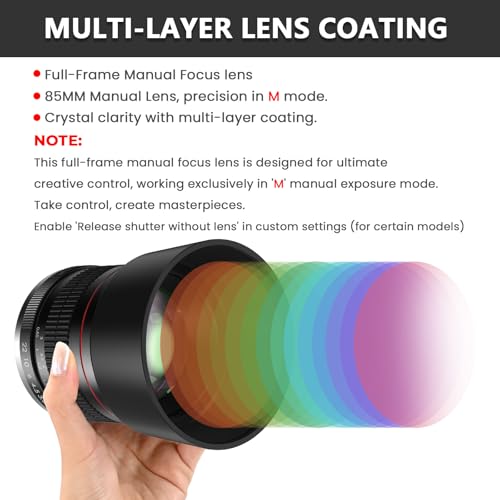 E 85mm f1.8 Portrait Lens - MF for Sony a7 IV/a7 III/ZV-E10/a7R V/a7C II/a7R IV/a7S III/a1/a9 III/a6400/a6100/a9 II/a7 II/a6000/NEX-6/NEX-5/Alpha - Manual Focus Mirrorless Cameras Lenses(E Mount) MF 85mm Lens For Sony E-mount