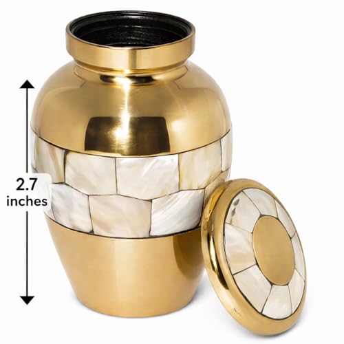 Small Keepsake Urn 2.7 Inches - Made of Pure Brass and Mother of Pearl - Golden Color