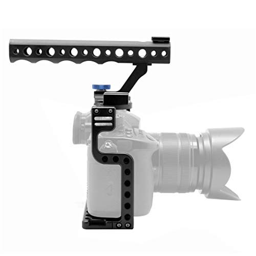 1/4" Threaded Hole Camera Cage Kit Free Angle with Top Handle Hot/Cold Shoe Mount Compatible with Panasonic Lumix GH5 GH5S DSLR Camera