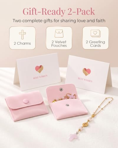 HAYVAN Cross for Car Mirror, 2-Set Rose Quartz Crystal Hanging Charm
