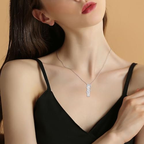 Urn Necklaces for Ashes Sterling Silver Opal 3D Bar Cremation Jewellery for Ashes Memorial Keepsake for Women Wife Mom