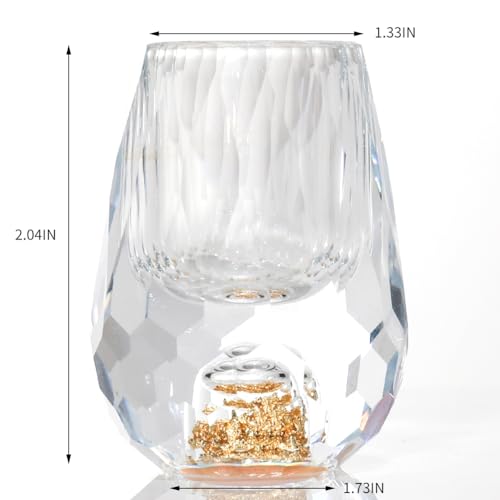 SIYOUKI Crystal Shot Glasses 0.5oz Set,Decorated With 24K Gold Leaf Flakes,Lead-Free,Handmade Set Suitable For MaoTai,Spirits,Drinks Tastin,Gift-Box Packaging (Diamond-6PCS) Diamond-6PCS