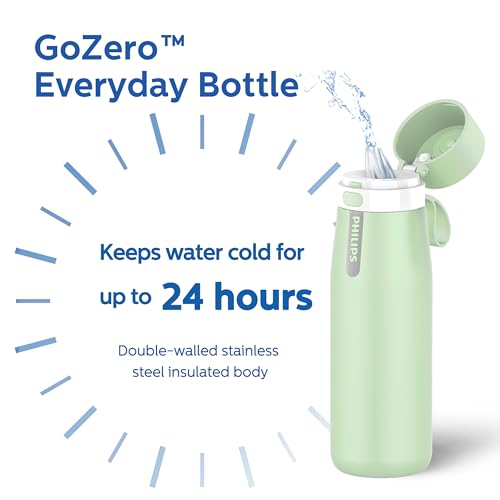 PHILIPS Filtered Water Bottle Stainless Steel Travel Keeps Cold 32oz Green Green-Stainless 32 Ounces