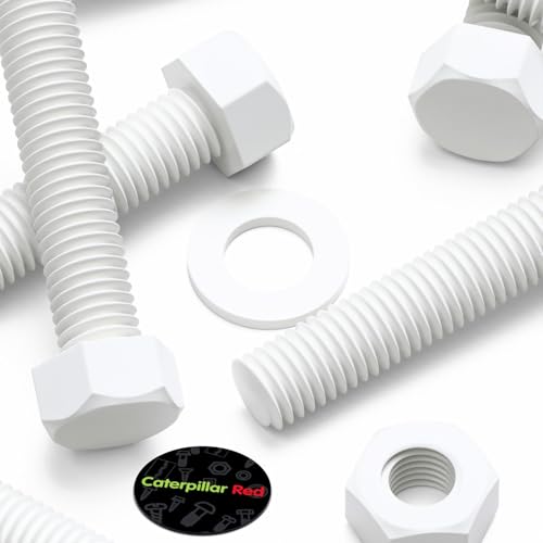 Caterpillar Red white polypropylene hexagon head screws, M8 x 40mm, with nuts and washers, 20-piece set