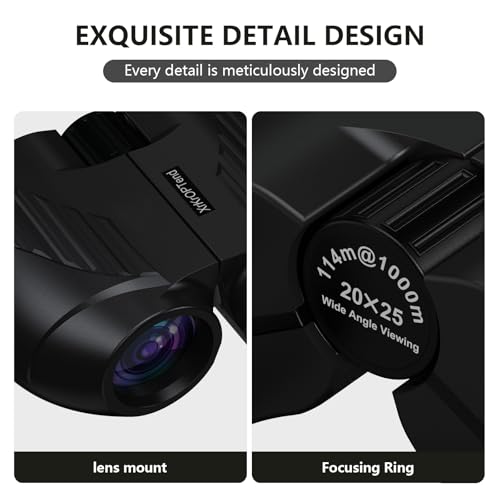 20x25 Compact Binoculars with Strap for Kids and Adults, Sharp Clear, Mini Low Weight Binoculars for Bird Watching,Hiking Outdoor, Cruise Ship,Concert Black