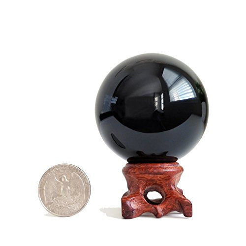 Mina Heal Obsidian Crystal Ball for Fengshui Ball, Meditation, Crystal Healing, Divination Sphere, Home Decoration, 100% Natural and Genuine 55 mm