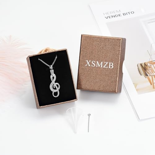 XSMZB Cremation Jewelry Crystal Music Note Urn Necklace for Ashes Stainless Steel Necklace Urn Cremation Memorial Ashes Holder Keepsake Pendant Locket Silver