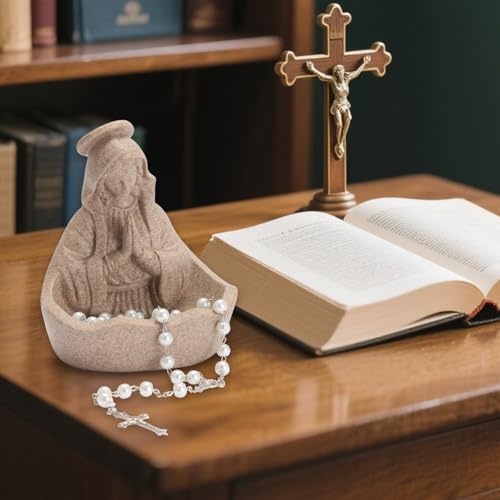 Virgin Mary Statue Rosary Holder, 5.5 Inch Catholic Gifts for Women Sandstone