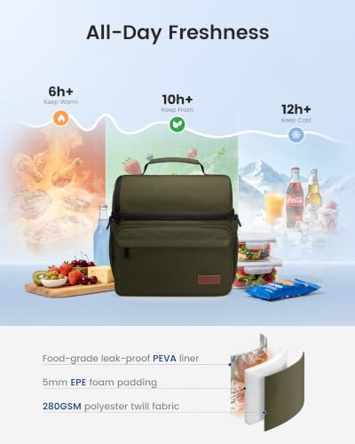 LOVEVOOK Lunch Bag for Men Women, Insulated Lunch Box, Large Cooler Lunbox